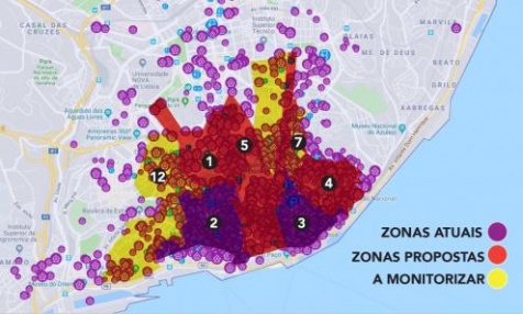 Mapas de zonas a interditar a novo alojamento local na proposta do Bloco.